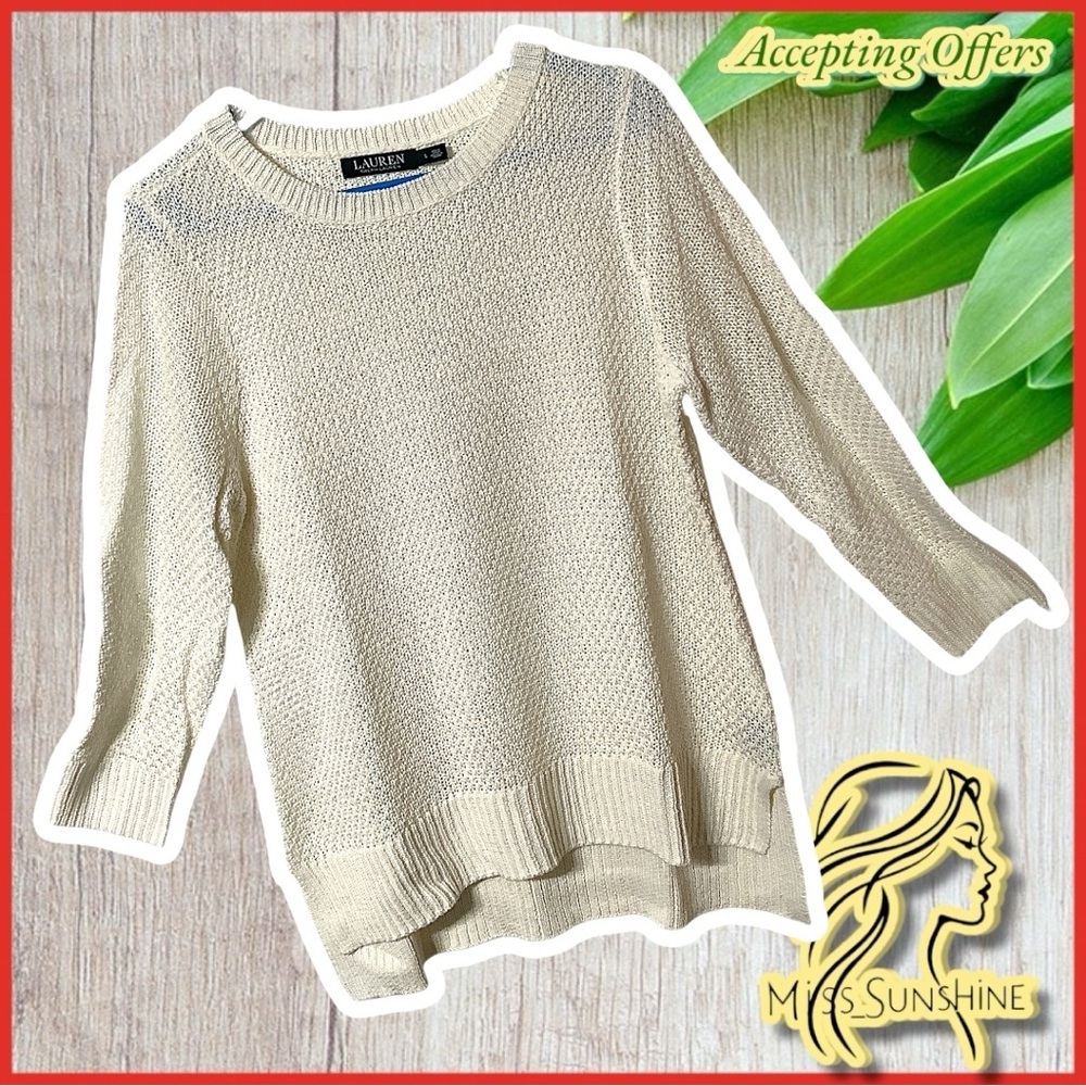 LAUREN Ralph Lauren - Sz L - knit hole sweater - hi low - cream color